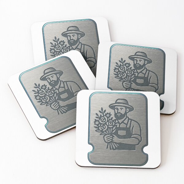 Item preview, Engraved Metallic Plaque of Man with Hat, Apron, and Flowers designed and sold by Creative88Art.
