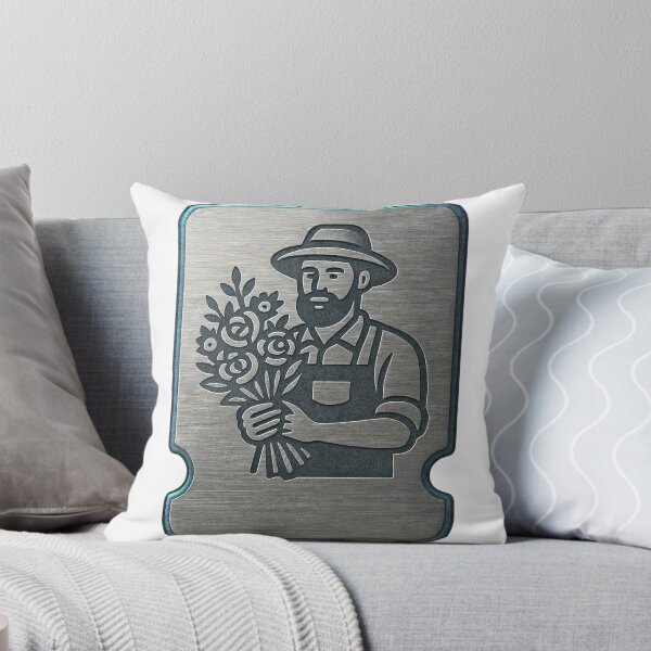 Item preview, Engraved Metallic Plaque of Man with Hat, Apron, and Flowers designed and sold by Creative88Art.