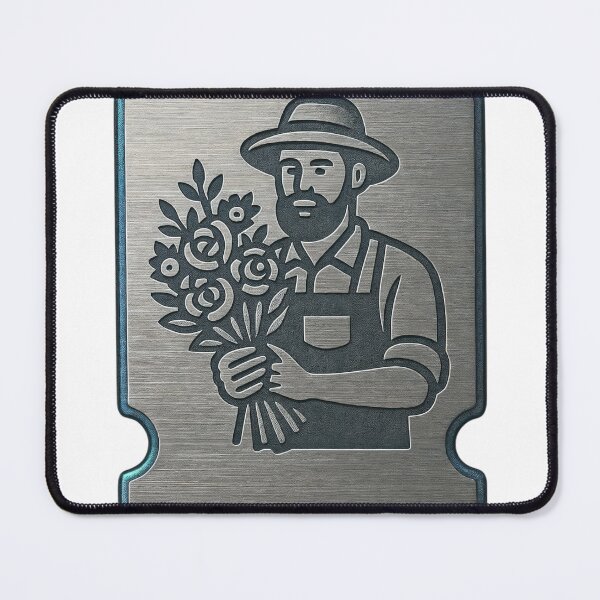 Item preview, Engraved Metallic Plaque of Man with Hat, Apron, and Flowers designed and sold by Creative88Art.