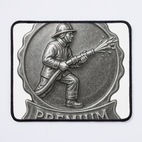 Item preview, Metallic Emblem of Firefighter Spraying Water with Premium Banner designed and sold by Creative88Art.