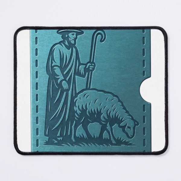 Item preview, Embossed Metallic Design of Shepherd and Sheep in Blue Tone designed and sold by Creative88Art.