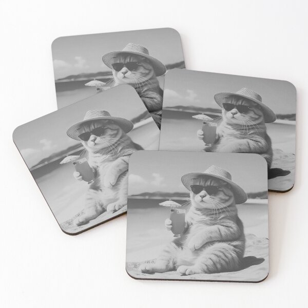 Item preview, Funny Chubby Cat Relaxing at the Beach with Cocktail designed and sold by MagicPixelArts.