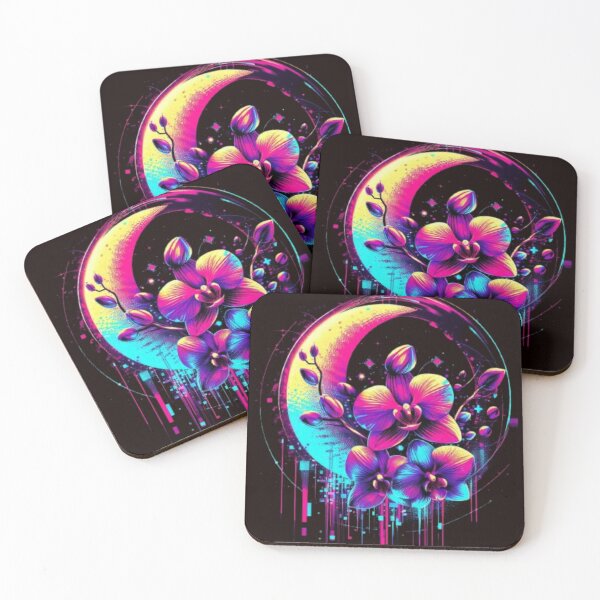 Item preview, Cosmic Flora Glitch Art - Futuristic Moon Flowers Neon - Cyberpunk Digital Surrealism  designed and sold by trend-forge.