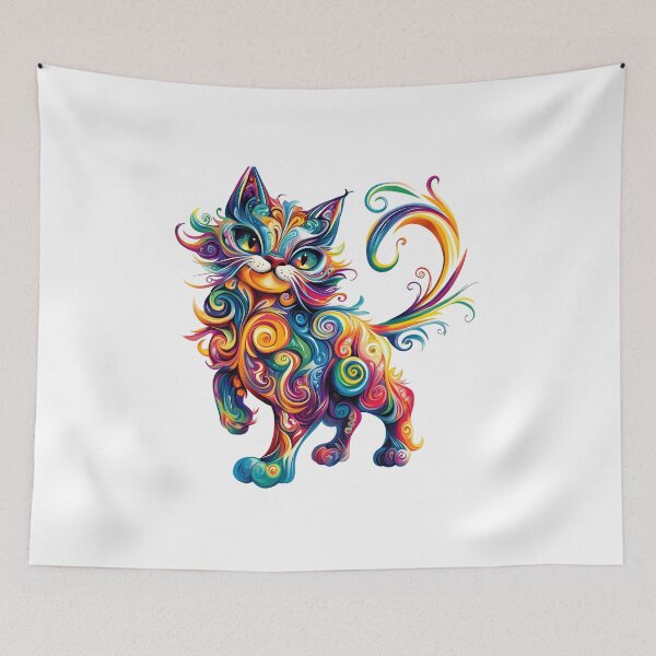 Item preview, Psychedelic Rainbow Cat Illustration designed and sold by DesignArtist.ia.