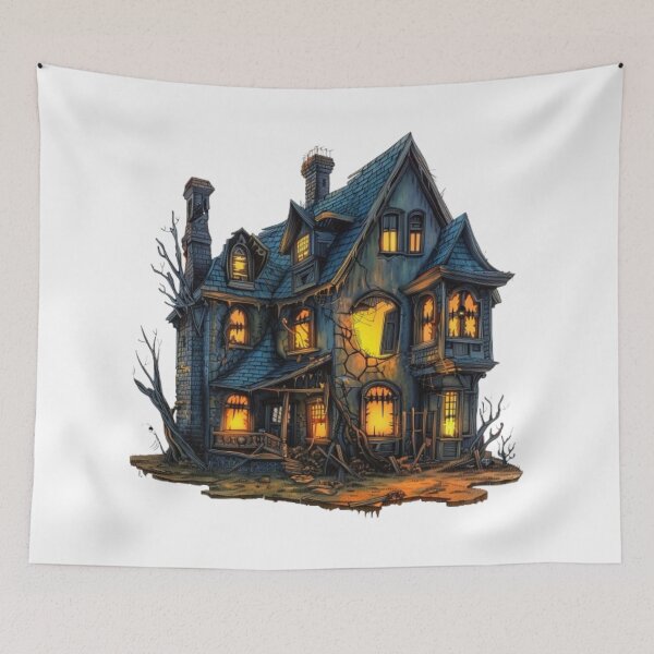 Item preview, Haunted Mansion – Creepy Abandoned Halloween House with Glowing Windows designed and sold by AlexLineArt.