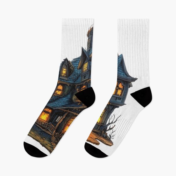 Item preview, Haunted Mansion – Creepy Abandoned Halloween House with Glowing Windows designed and sold by AlexLineArt.