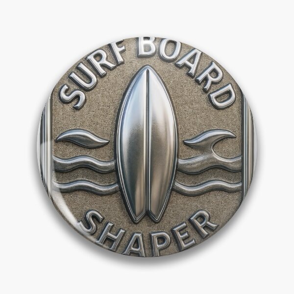 Item preview, Metallic Badge Design with Surfboard and Wave Patterns designed and sold by Creative88Art.