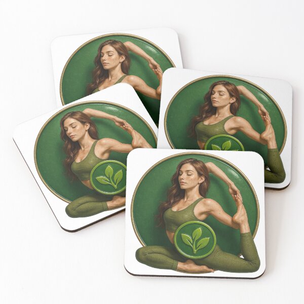 Item preview, Woman in Yoga Pose with Green Background and Leaf Emblem designed and sold by Creative88Art.