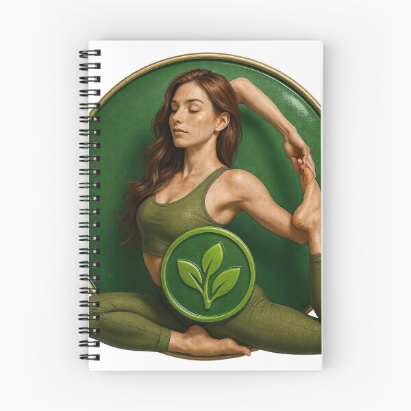Item preview, Woman in Yoga Pose with Green Background and Leaf Emblem designed and sold by Creative88Art.