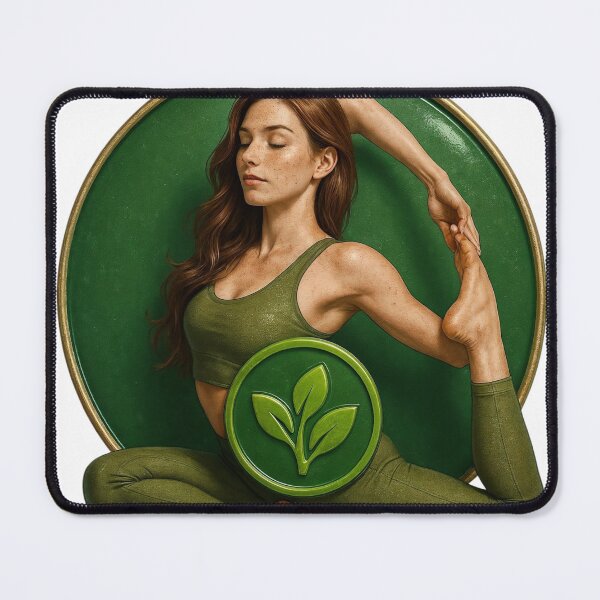Item preview, Woman in Yoga Pose with Green Background and Leaf Emblem designed and sold by Creative88Art.