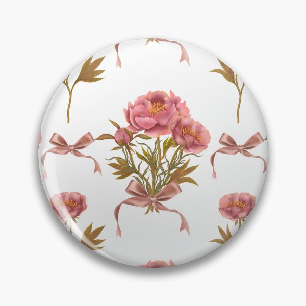 Item preview, Seamless watercolor botanical pattern with pink peonies and bows on white background designed and sold by Grin Katalina Floral Patterns & Cozy Art.