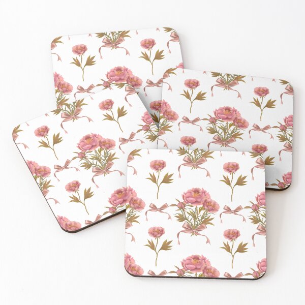 Item preview, Seamless watercolor botanical pattern with pink peonies and bows on white background designed and sold by Grin Katalina Floral Patterns & Cozy Art.