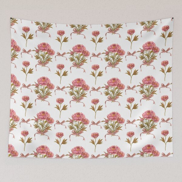 Item preview, Seamless watercolor botanical pattern with pink peonies and bows on white background designed and sold by Grin Katalina Floral Patterns & Cozy Art.