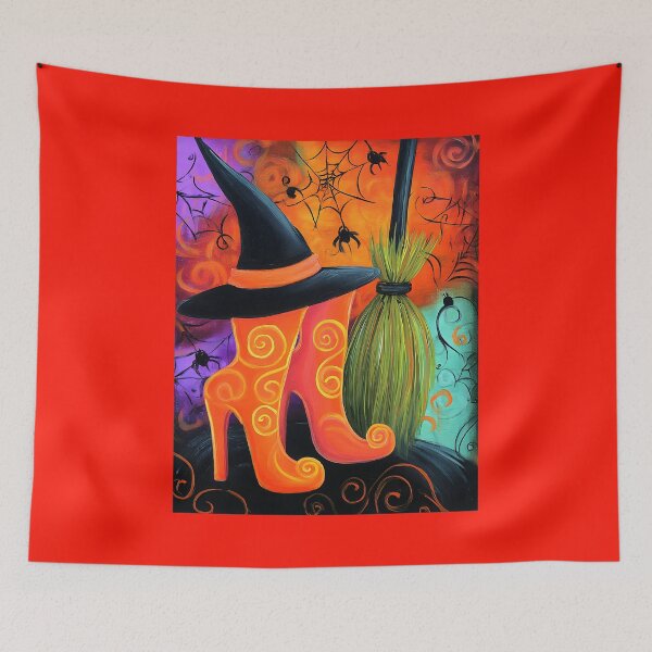 Item preview, Show Off Halloween Magical Style with Swirling Witch Vibrant Orange Boots, Hat and Broomstick designed and sold by OlfactoART Studio.