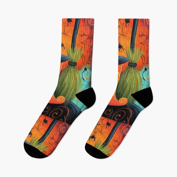 Item preview, Show Off Halloween Magical Style with Swirling Witch Vibrant Orange Boots, Hat and Broomstick designed and sold by OlfactoART Studio.