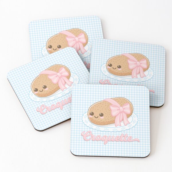 Item preview, Kawaii Pink Ribbon Croquette Bg Gingham Light Blue designed and sold by miavaldez.