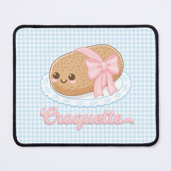 Item preview, Kawaii Pink Ribbon Croquette Bg Gingham Light Blue designed and sold by miavaldez.