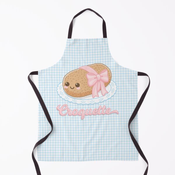 Item preview, Kawaii Pink Ribbon Croquette Bg Gingham Light Blue designed and sold by miavaldez.