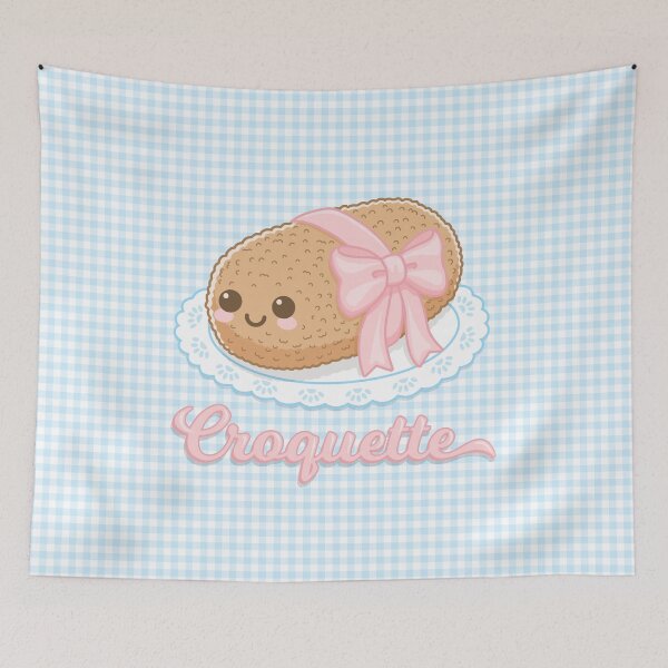 Item preview, Kawaii Pink Ribbon Croquette Bg Gingham Light Blue designed and sold by miavaldez.