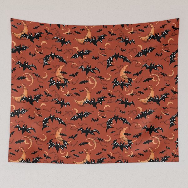 Item preview, Bats and Spooky Moons Pattern - Burnt Pumpkin Orange designed and sold by Daniel Bevis Design.