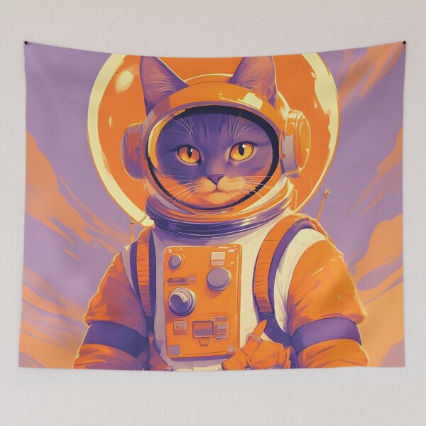 Item preview, Cat in space vintage pop art in orange designed and sold by she-devil-shirt.