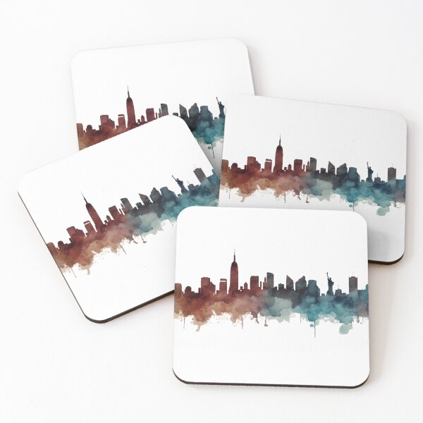 Item preview, New York City Skyline in Watercolor in Reddish and Blue Tones designed and sold by StormArte.