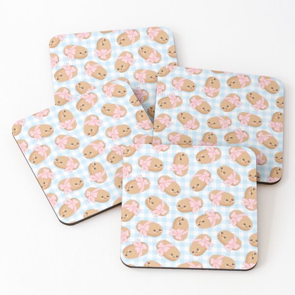 Item preview, Kawaii Pink Ribbon Croquette Coquette Gingham Light Blue Pattern designed and sold by miavaldez.