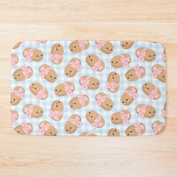 Item preview, Kawaii Pink Ribbon Croquette Coquette Gingham Light Blue Pattern designed and sold by miavaldez.