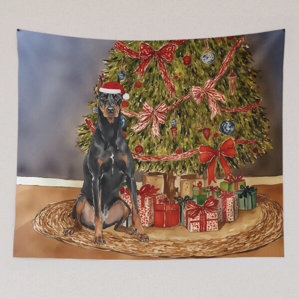 Item preview, Doberman Pinscher Christmas Tree Dog Puppy Watercolor designed and sold by Magnolia Valley Art.