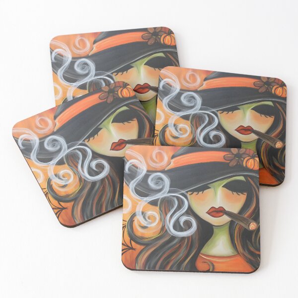 Item preview, Ignite Halloween Fun with a Bold Witch Smoking a Cigar Amidst Spiraling Smoke and Pumpkin Accents designed and sold by OlfactoART Studio.