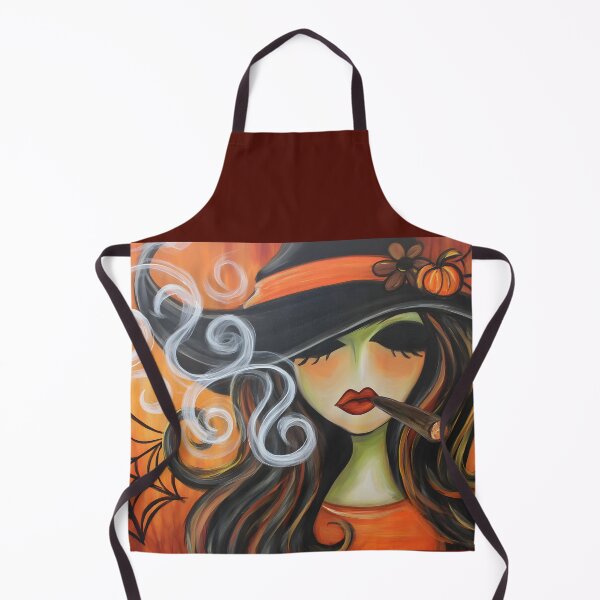 Item preview, Ignite Halloween Fun with a Bold Witch Smoking a Cigar Amidst Spiraling Smoke and Pumpkin Accents designed and sold by OlfactoART Studio.