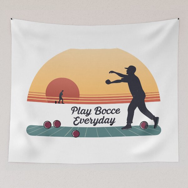 Item preview, Minimalist Bocce Design – “Play Bocce Everyday” Silhouette Player with Sunset Colors designed and sold by VividOrganica.