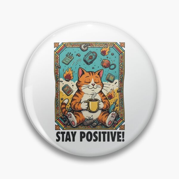 Item preview, Stay Positive – Funny Meditating Cat in Chaos Cartoon Motivational Design designed and sold by InkwildStudio.
