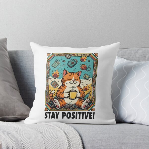 Item preview, Stay Positive – Funny Meditating Cat in Chaos Cartoon Motivational Design designed and sold by InkwildStudio.