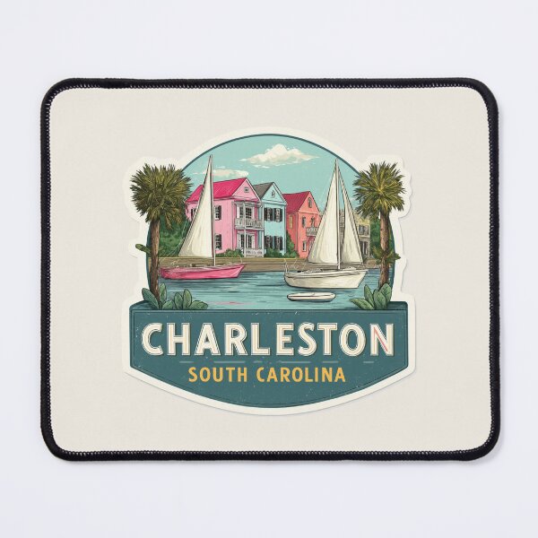 Item preview, Charleston South Carolina Vintage Travel Sticker - Retro Harbor & Colorful Houses designed and sold by Blurbean.