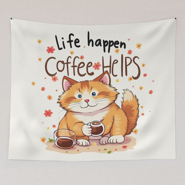 Item preview, Life Happens Coffee Helps Cute Cat Coffee Lover Design designed and sold by LifeProApperal.