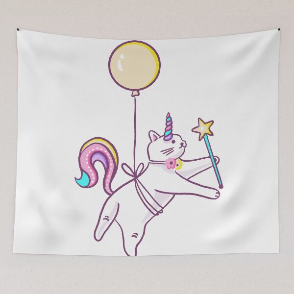 Item preview, Unicorn Cat Flying with Balloon designed and sold by Farissa Designs.