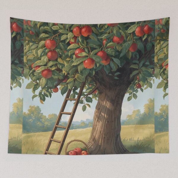 Item preview, Apple Tree Harvest – Cottagecore Orchard Scene designed and sold by Deezyned.