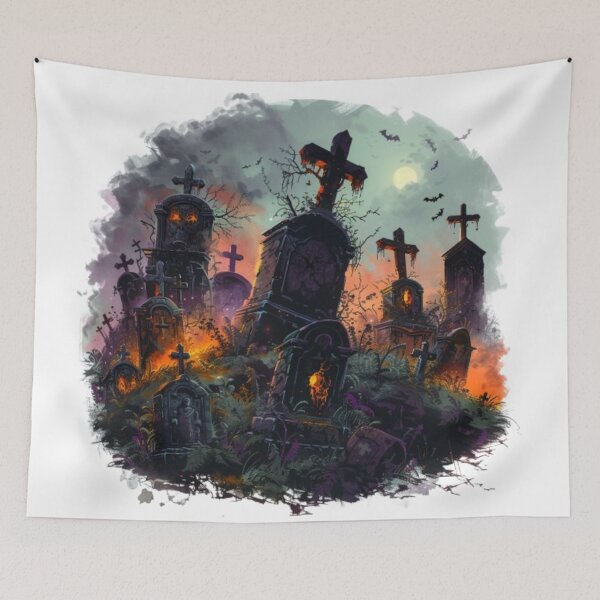 Item preview, Haunted Graveyard Halloween Night Design designed and sold by AlexLineArt.