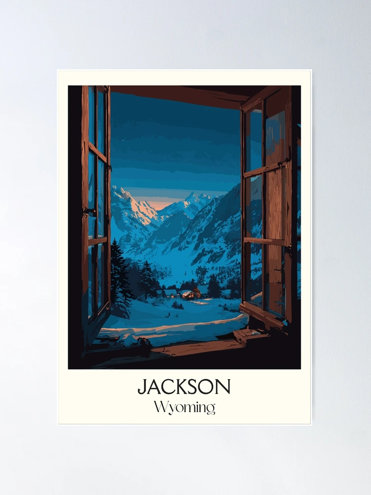 Jackson Wyoming Travel Poster | Vintage Teton View & Cozy Cabin