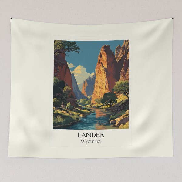 Item preview, Lander Wyoming Travel Poster | Vintage Sinks Canyon & Wind River Range Art designed and sold by TuncGK.