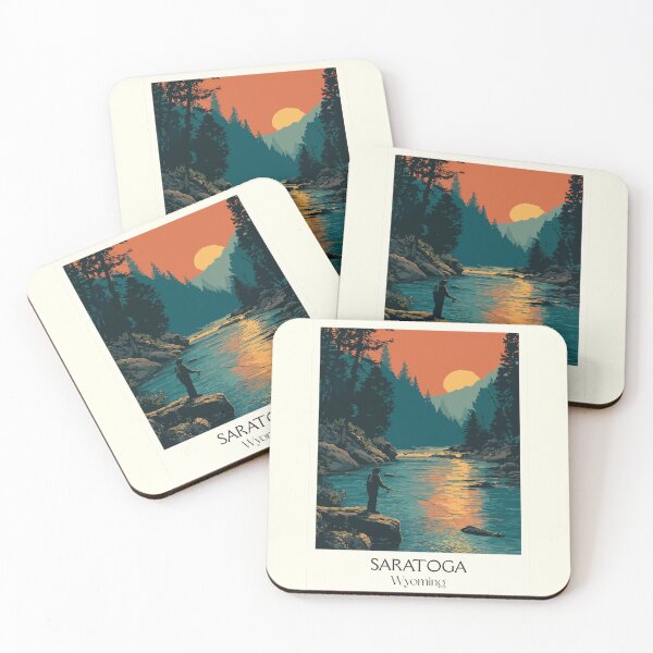 Item preview, Saratoga Wyoming Travel Poster | Vintage North Platte River & Fly Fishing Art designed and sold by TuncGK.