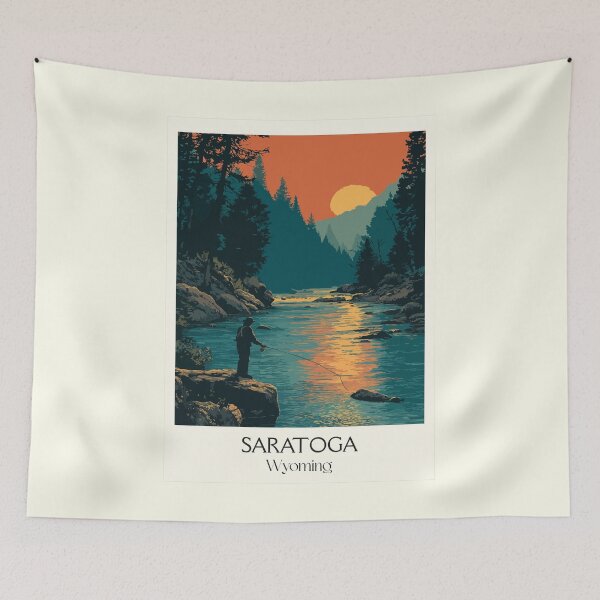 Artikelvorschau, Saratoga Wyoming Reiseposter | Vintage North Platte River & Fliegenfischen Kunst entworfen und verkauft von TuncGK.