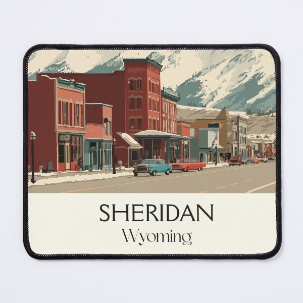 Item preview, Sheridan Wyoming Travel Poster | Vintage Bighorn Mountains & Historic Main Street Art designed and sold by TuncGK.