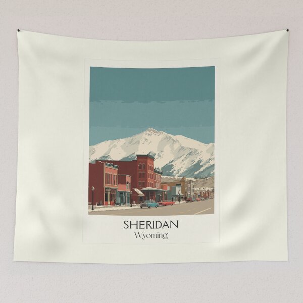 Item preview, Sheridan Wyoming Travel Poster | Vintage Bighorn Mountains & Historic Main Street Art designed and sold by TuncGK.