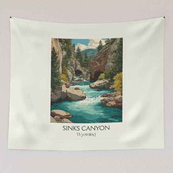 Item preview, Sinks Canyon State Park Poster | Vintage Lander Wyoming & Popo Agie River Art designed and sold by TuncGK.