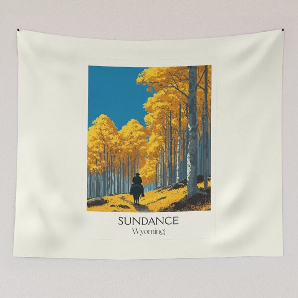 Item preview, Sundance Wyoming Travel Poster | Vintage Black Hills & Golden Aspens Art designed and sold by TuncGK.