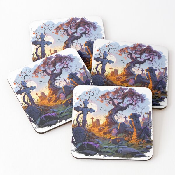 Item preview, Spooky Cartoon Graveyard Halloween Scene designed and sold by AlexLineArt.