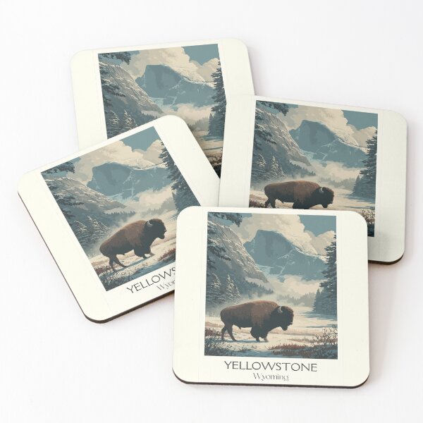 Item preview, Yellowstone National Park Poster | Vintage Bison in Winter & Geyser Basin Art designed and sold by TuncGK.