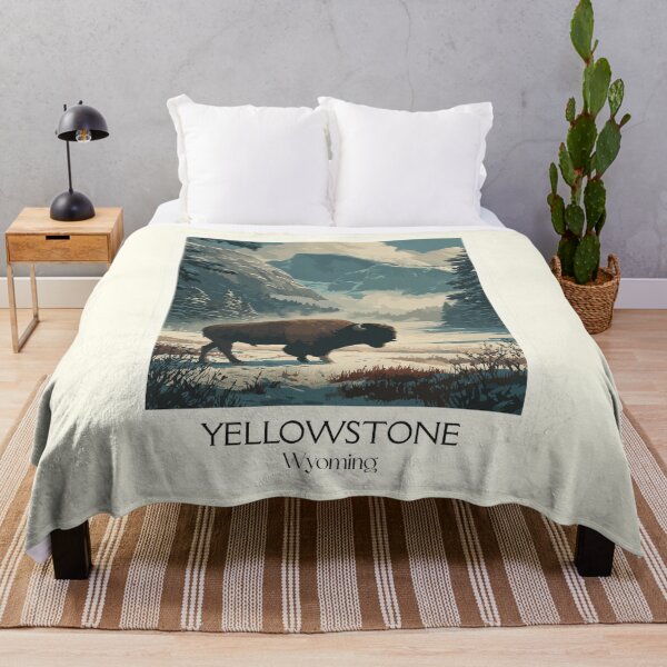 Item preview, Yellowstone National Park Poster | Vintage Bison in Winter & Geyser Basin Art designed and sold by TuncGK.